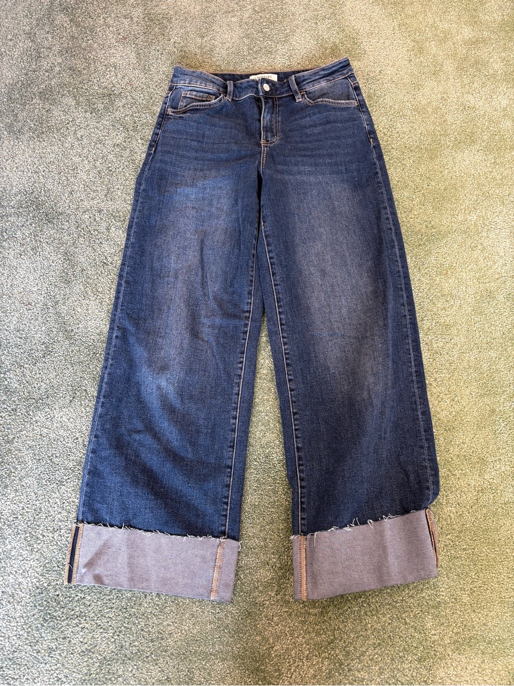 Wide-Leg Dark Indigo Jeans with Rolled Raw Cuffs